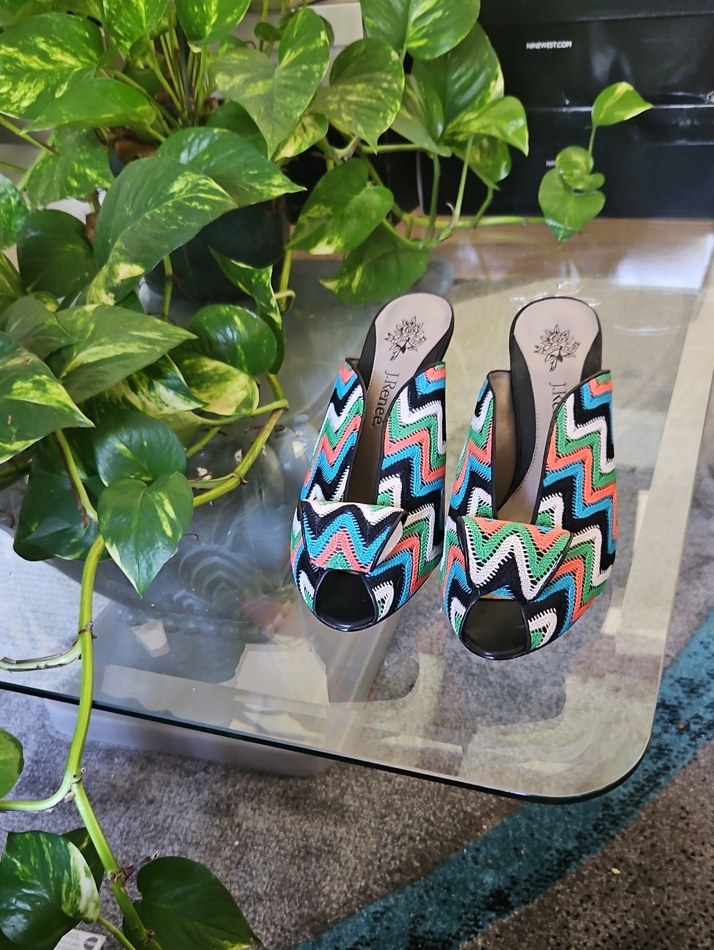 Multicolor Zigzag Peep-Toe Mules - Women